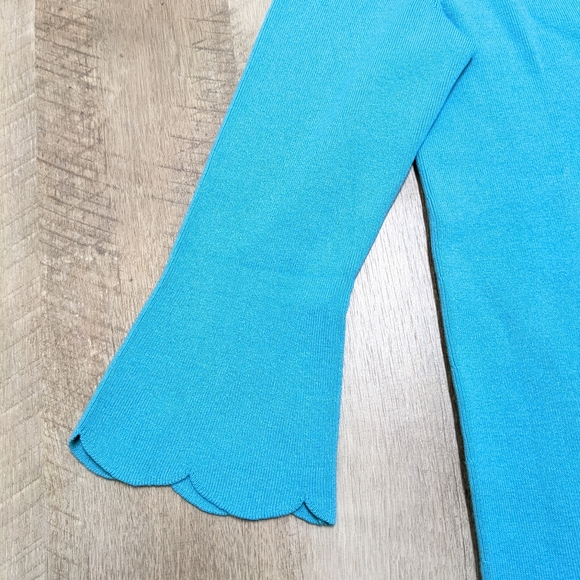 Talbots Aqua Sweater Top Scallop Hem - Picture 4 of 9